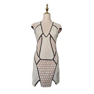 Blessed Are The Meek Glasswork Dress‎ Size 1 Small Ivory Black Lace Mesh Cutout